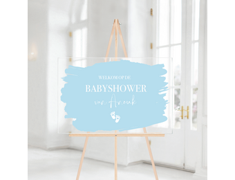 Welkomstbord Babyshower Acryl verfstrepen blauw