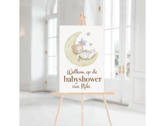 Babyshower Welkomstbord Maan met Beer
