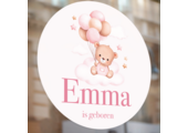 Raamsticker geboorte Beer met Ballonnen Roze