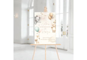 Welkomstbord Babyshower Pluche knuffels – gepersonaliseerd met naam – lief cadeau