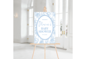 Welkomstbord Babyshower Elegant Baby Blue – gepersonaliseerd met naam – jongen