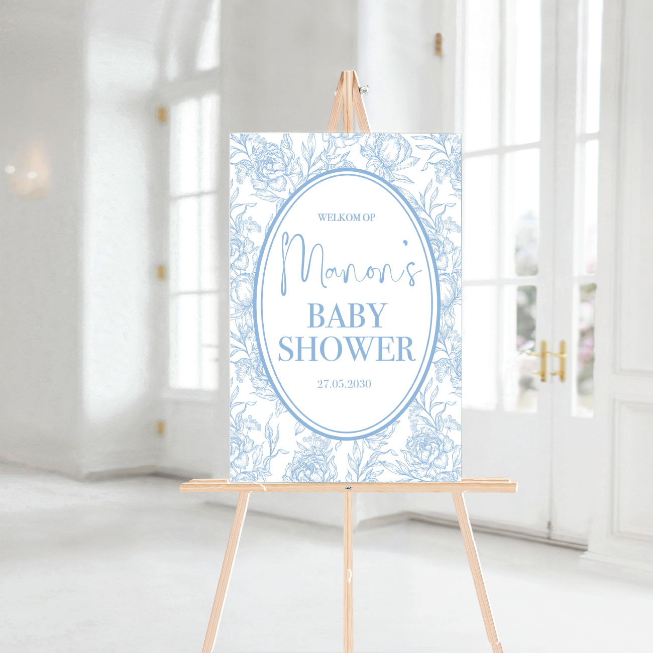Welkomstbord Babyshower Elegant Baby Blue – gepersonaliseerd met naam – jongen