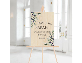 Welkomstbord Bruiloft Hout Olijftak