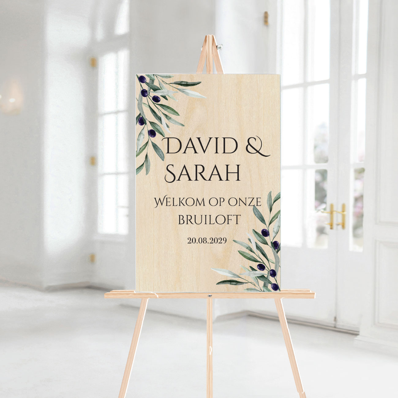 Welkomstbord Bruiloft Hout Olijftak