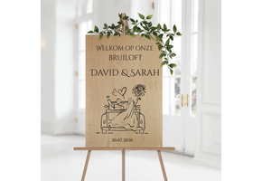 Welkomstbord Bruiloft Hout Trouwauto