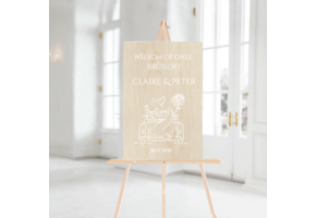 Welkomstbord Bruiloft Hout Trouwauto Wit