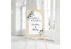 Welkomstbord Bruiloft Hout Olijftak Modern