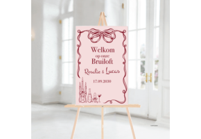 Welkomstbord Bruiloft getekende illustraties Burgundy