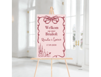 Welkomstbord Bruiloft getekende illustraties Burgundy