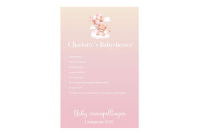 Babyshower invulkaartje Beer met ballonnen roze – Print 2 of 100 stuks voor één prijs