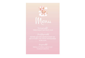 Menukaart Babyshower Beer met ballonnen roze – Print 2 of 100 stuks voor één prijs