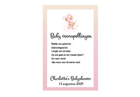 Babyshower invulkaartje Beer met ballonnen roze – Print 2 of 100 stuks voor één prijs