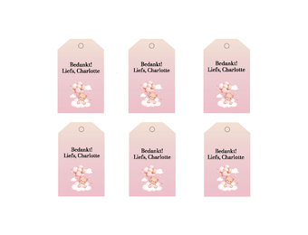 Bedanklabels Babyshower Beer met ballonnen roze | Onbeperkt Printen | Direct Download