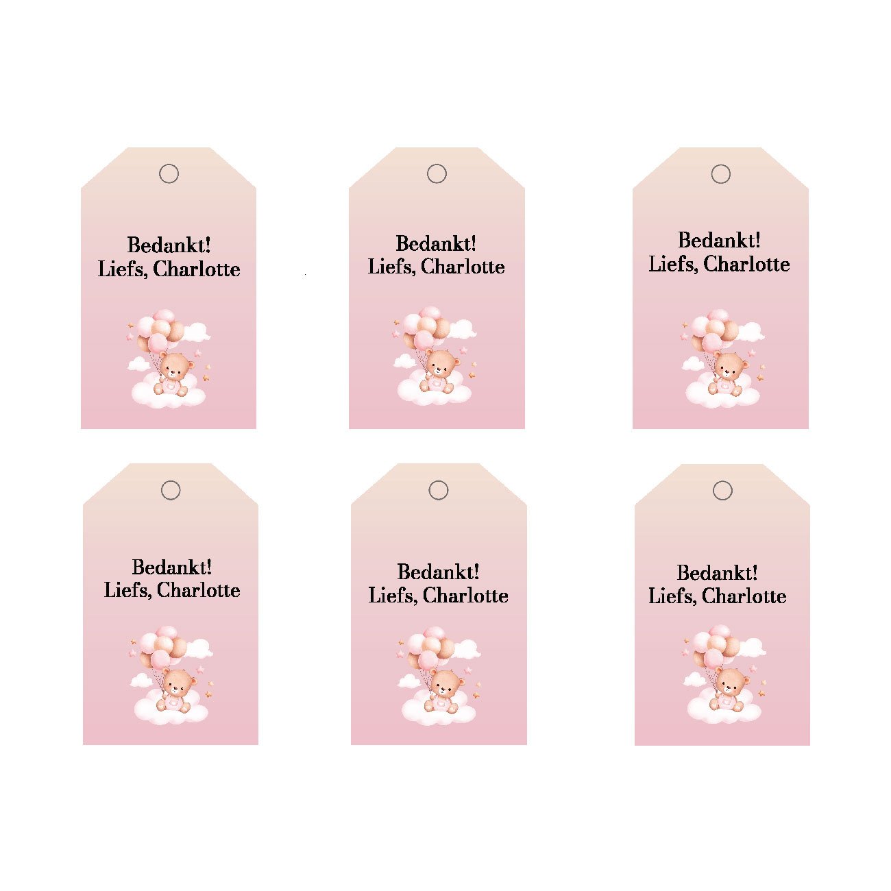 Bedanklabels Babyshower Beer met ballonnen roze | Onbeperkt Printen | Direct Download