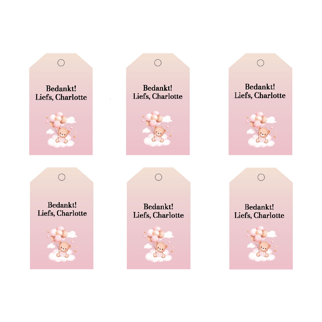 Bedanklabels Babyshower Beer met ballonnen roze | Onbeperkt Printen | Direct Download