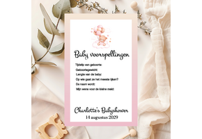 Babyshower invulkaartje Beer met ballonnen roze – Print 2 of 100 stuks voor één prijs