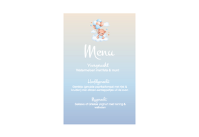 Menukaart Babyshower Beer met ballonnen blauw – Print 2 of 100 stuks voor één prijs