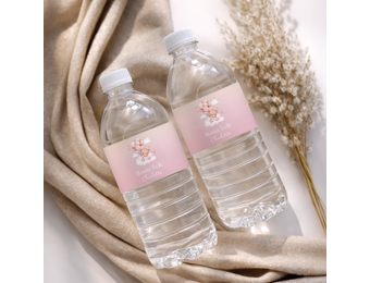 Waterfles labels Babyshower Beer met ballonnen roze | Onbeperkt Printen | Direct Download