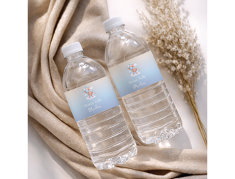 Waterfles labels Babyshower Beer met ballonnen blauw | Onbeperkt Printen | Direct Download