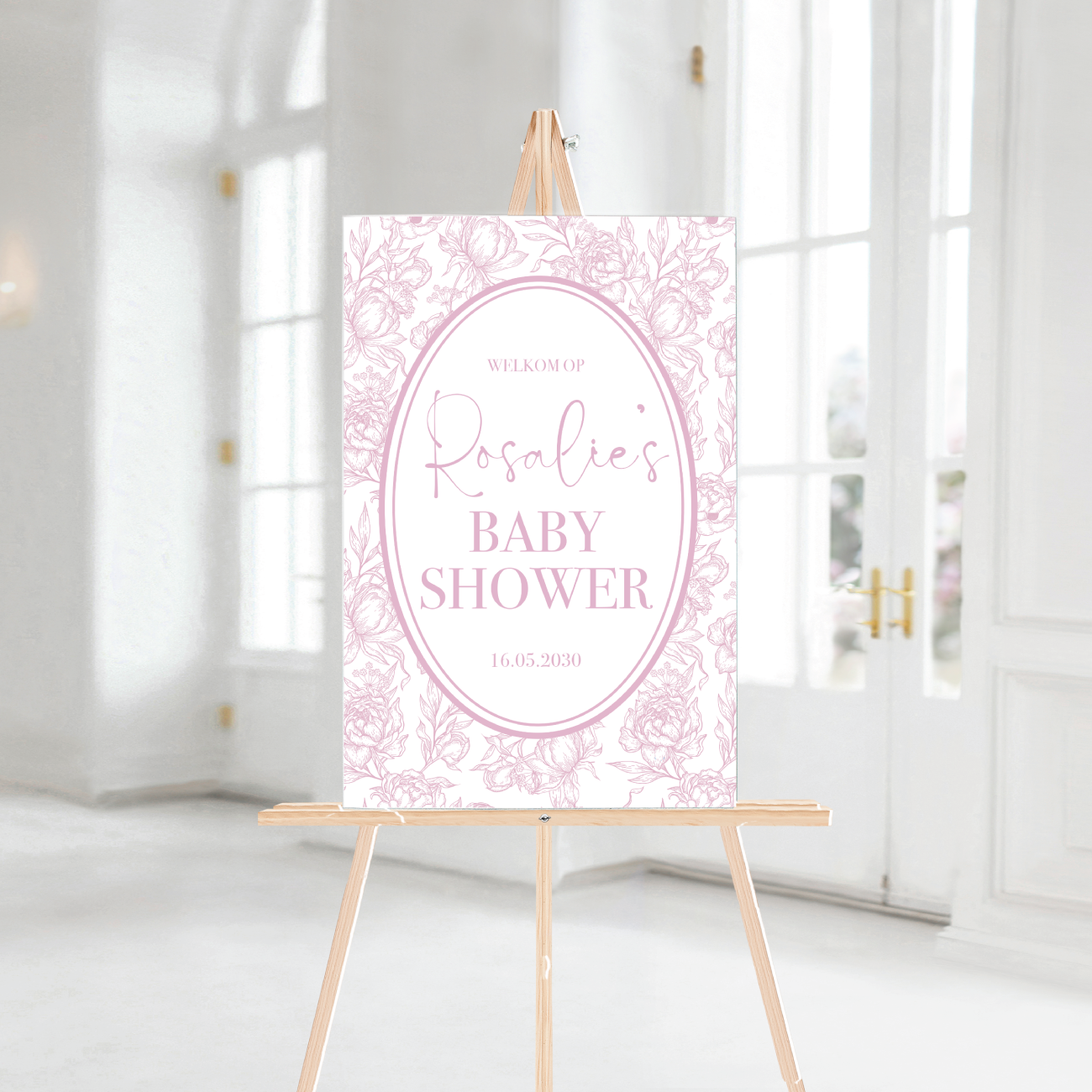 Welkomstbord Babyshower Elegant Baby Pink – gepersonaliseerd met naam – meisje