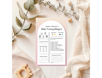 Babyshower invulkaartje Beer met ballonnen roze – Print 2 of 100 stuks voor één prijs