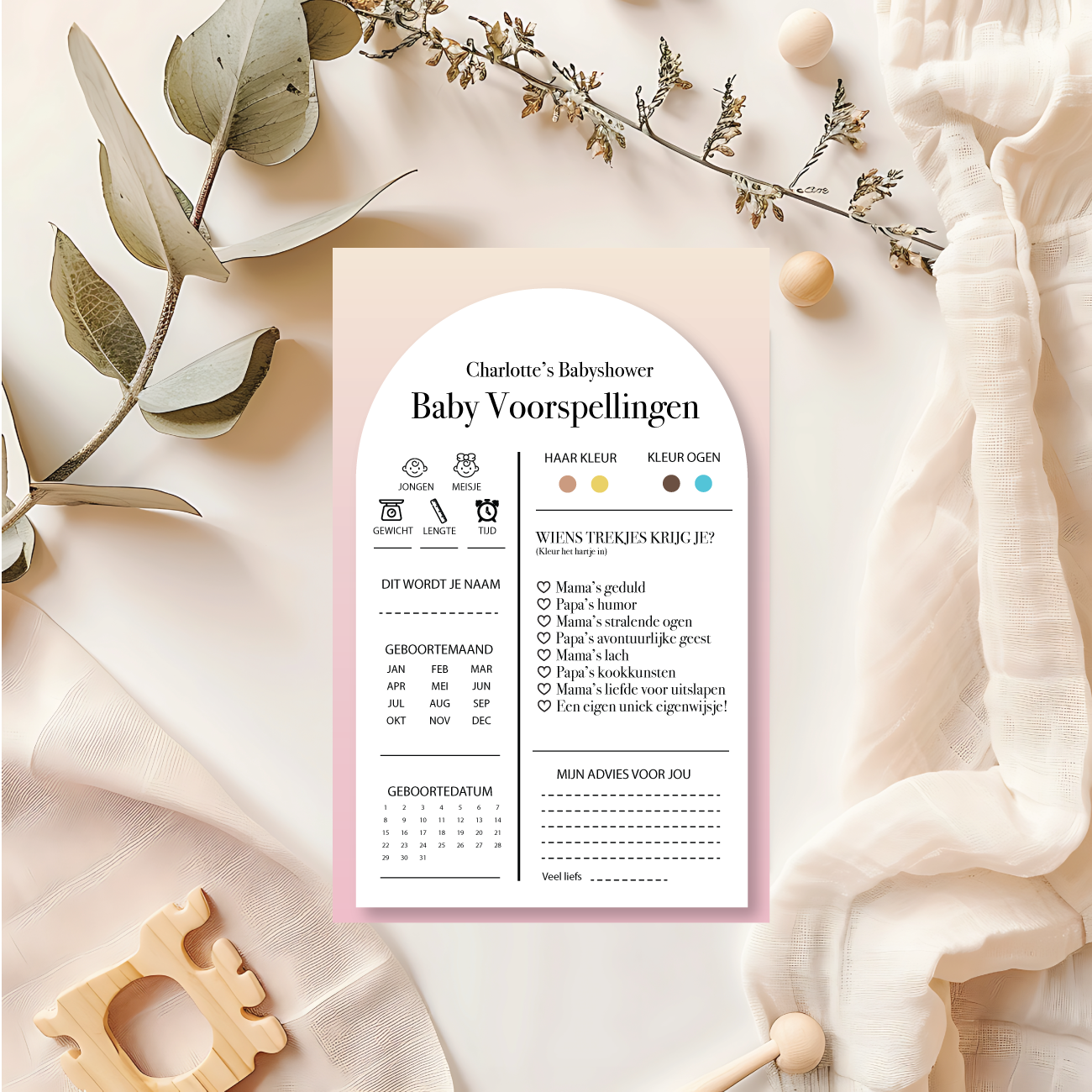 Babyshower invulkaartje Beer met ballonnen roze – Print 2 of 100 stuks voor één prijs