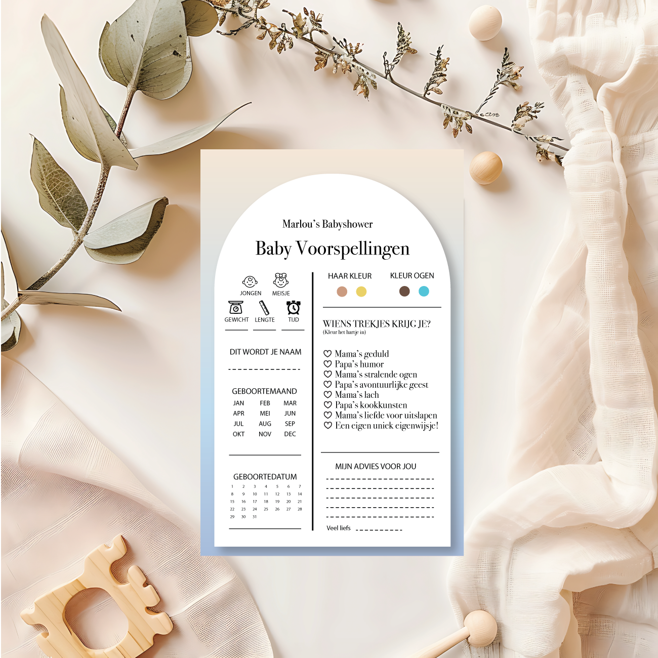 Babyshower invulkaartje Beer met ballonnen blauw– Print 2 of 100 stuks voor één prijs