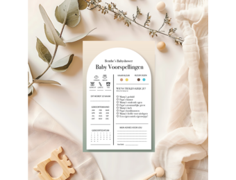 Babyshower Spelletjes Sage Personaliseerbaar – Baby Voorspellingen Printable – Direct Download