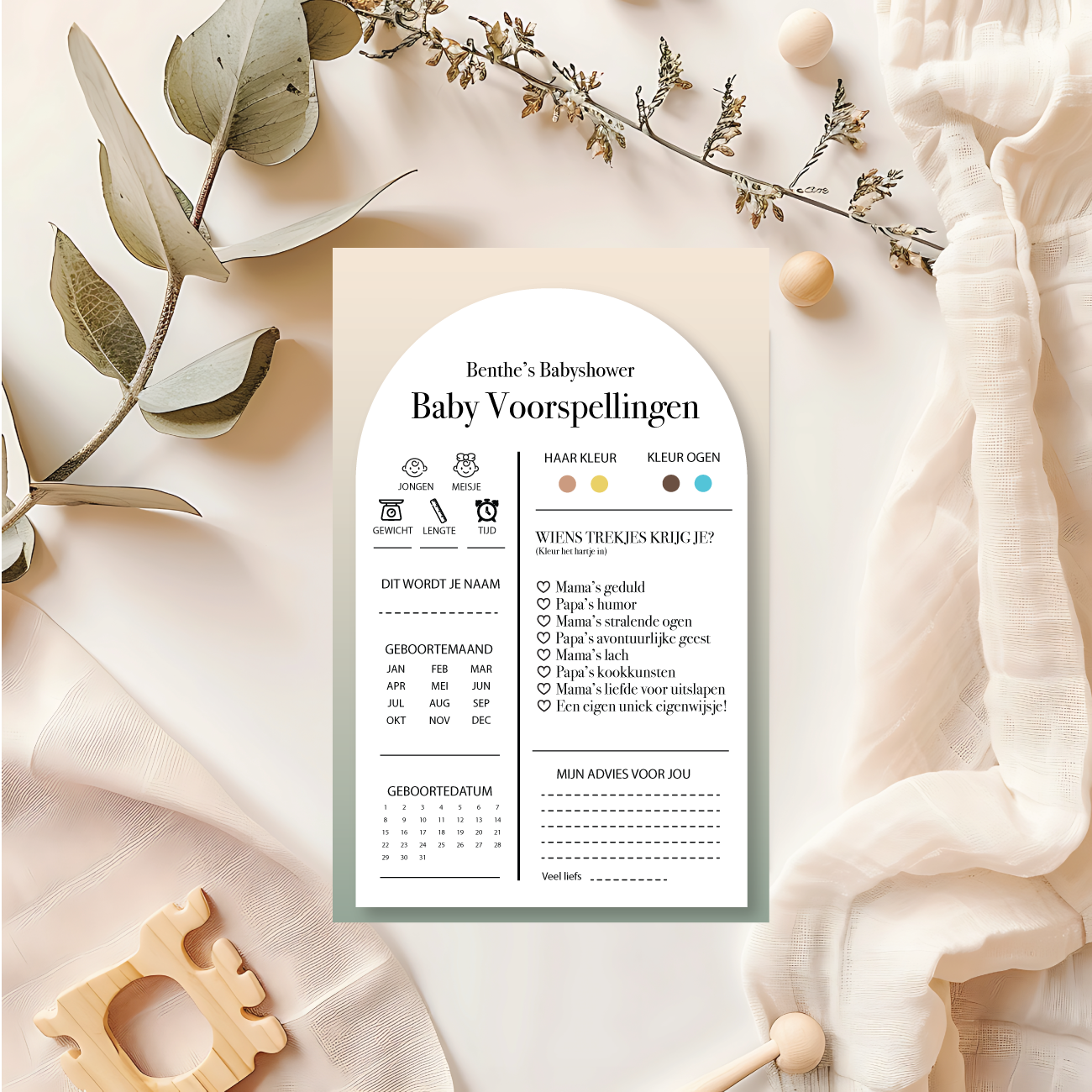 Babyshower Spelletjes Sage Personaliseerbaar – Baby Voorspellingen Printable – Direct Download
