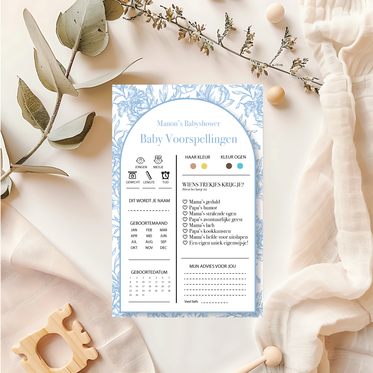 Babyshower Spelletjes Elegant Blue Personaliseerbaar – Baby Voorspellingen Printable – Direct Download