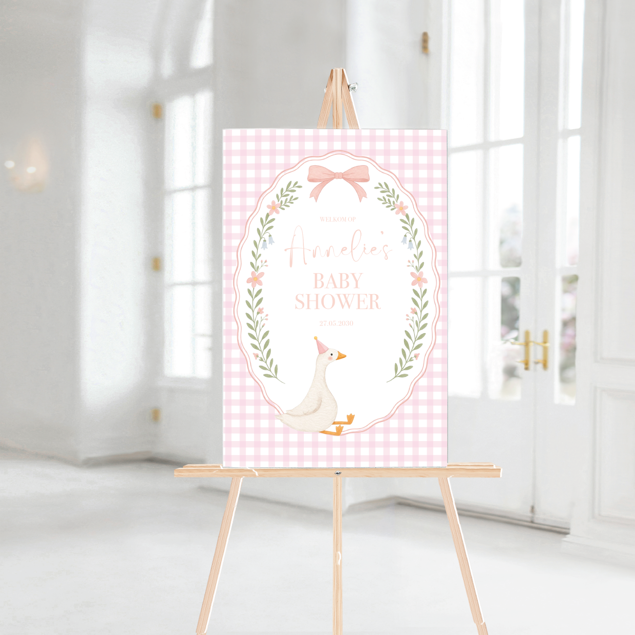 Babyshower Welkomstbord Silly Goose Pink