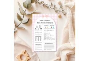 Babyshower Spelletjes Gingham Roze met Naam - Personaliseer & Print zelf