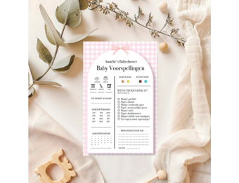 Babyshower Spelletjes Gingham Roze met Naam - Personaliseer & Print zelf