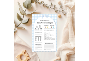 Babyshower Spelletjes Gingham Blauw met Naam - Personaliseer & Print zelf