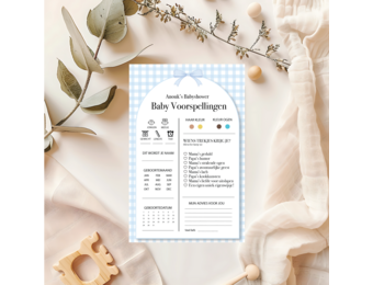 Babyshower Spelletjes Gingham Blauw met Naam - Personaliseer & Print zelf