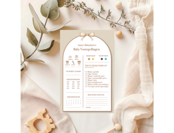 Babyshower Spelletjes Strik Bruin met Naam - Personaliseer & Print zelf