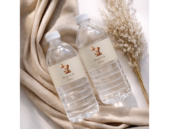 Waterfles labels Babyshower Teddy Bear met Naam - Personaliseer & Print zelf