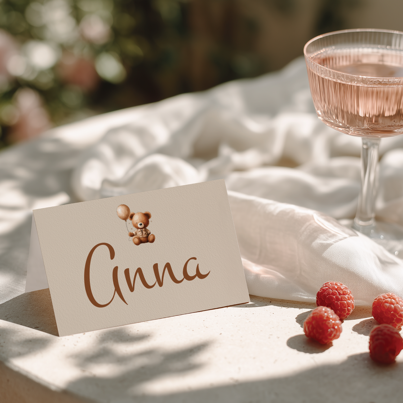Naamkaartjes Babyshower Teddy Bear met Naam - Personaliseer & Print zelf
