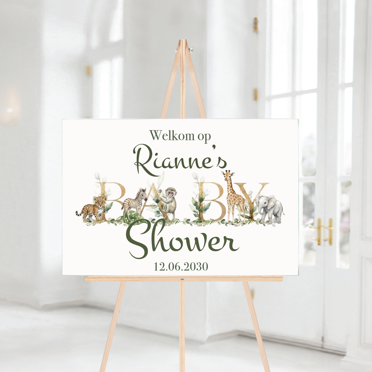 Babyshower Welkomstbord Safari Jungle – met naam