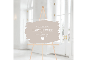 Welkomstbord Babyshower Acryl beige – met naam