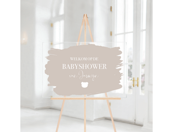 Welkomstbord Babyshower Acryl beige – met naam