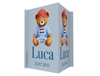 Geboortebord teddybeer met pet jongen – met naam