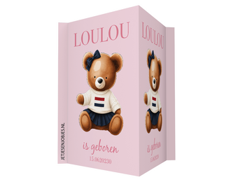 Geboortebord teddybeer met strik meisje – met naam