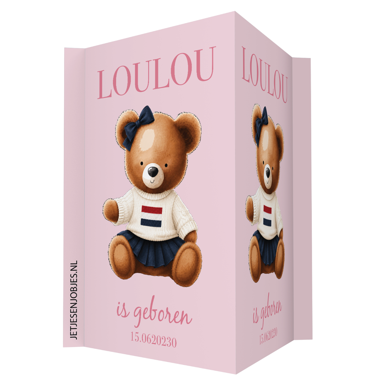 Geboortebord teddybeer met strik meisje – met naam
