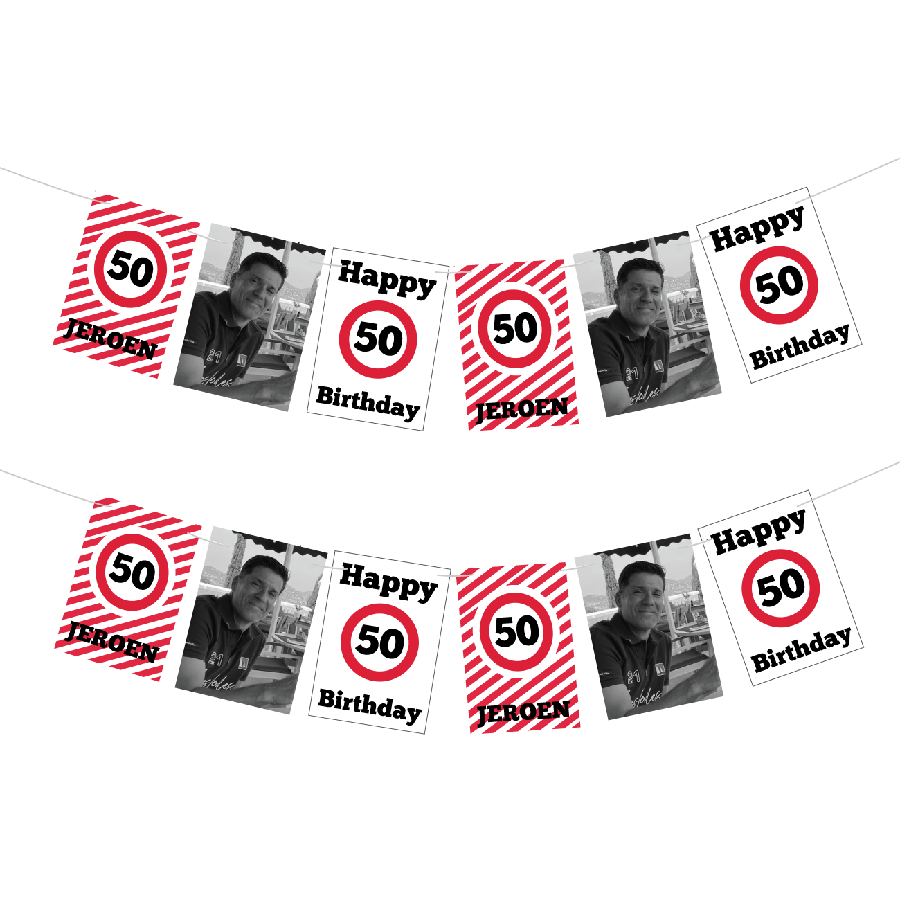 50 jaar Slinger verkeersbord met foto gepersonaliseerd (18st)