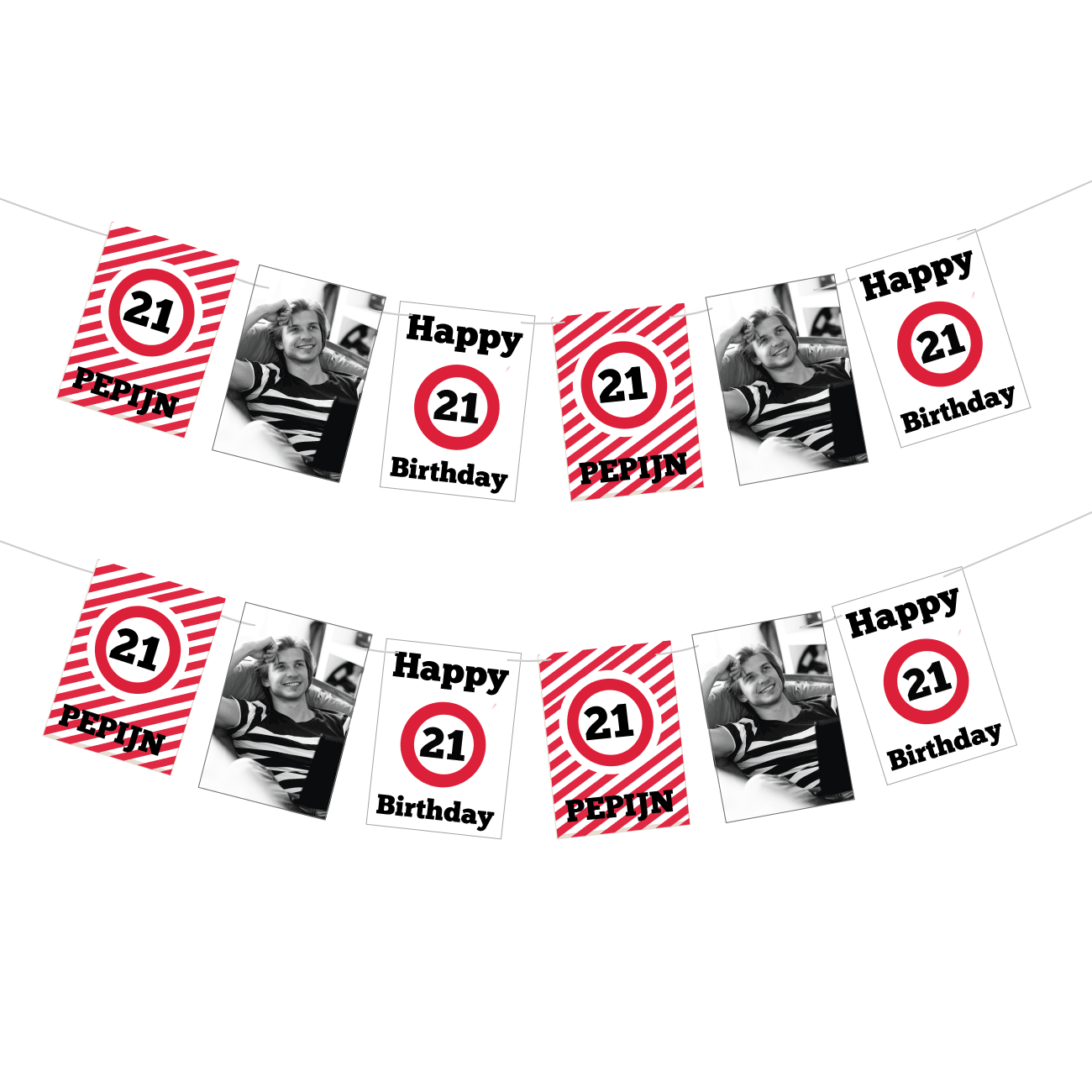21 jaar Slinger verkeersbord met foto gepersonaliseerd (18st)