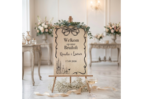 Welkomstbord bruiloft hout - Getekende illustraties