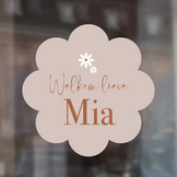 Geboorte raamsticker met naam Little Daisy, bloemvormige raamsticker met madeliefjes, gepersonaliseerd