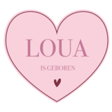 Geboorte raamsticker met naam Pink Heart, hartvormige roze sticker met tekst is geboren, gepersonaliseerd