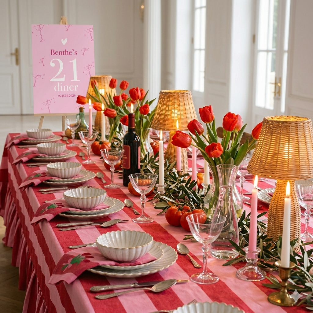 Tafelkleed Lucette Red (170 x 360 cm) - Maison Dinette